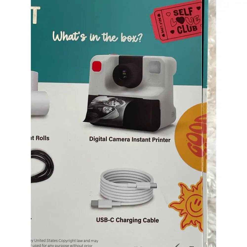 Instaprint Black White Instant Print Digital Camera Self Timer NEW Filet Effects